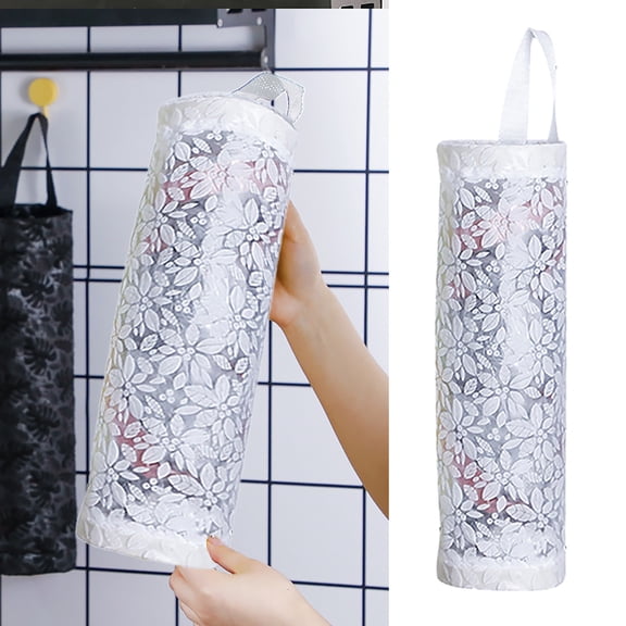 Kitchen Rubbish Bag Round Storage Convenient Wall Hanging Organizer Extraction Miscellaneous Holders Sacks Container Home Accessory, 4.33*17.3 inch, White