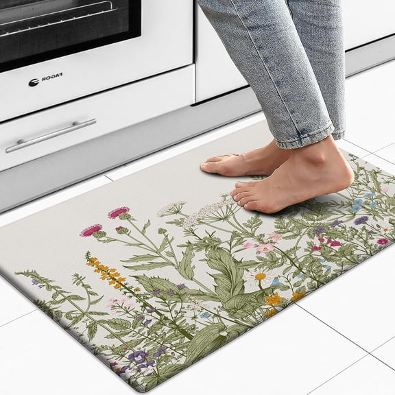 Kitchen Rug Anti Fatigue Kitchen Mat Cushioned Colorful Floral Plants Cute Vintage Kitchen Rugs Non Skid Waterproof Kitchen Rugs and Mats for Floor Laundry Standing Desk Sink