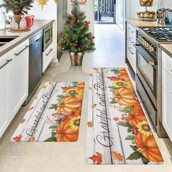 Kitchen Rug Decor for Floor, Non Slip Backing Mat Set of 2 Piece, Cushioned Anti Fatigue Kitchen Mats for Comfortable Standing Kitchen Decor Kitchen Rug Set 16x24in+16x48in Clearance