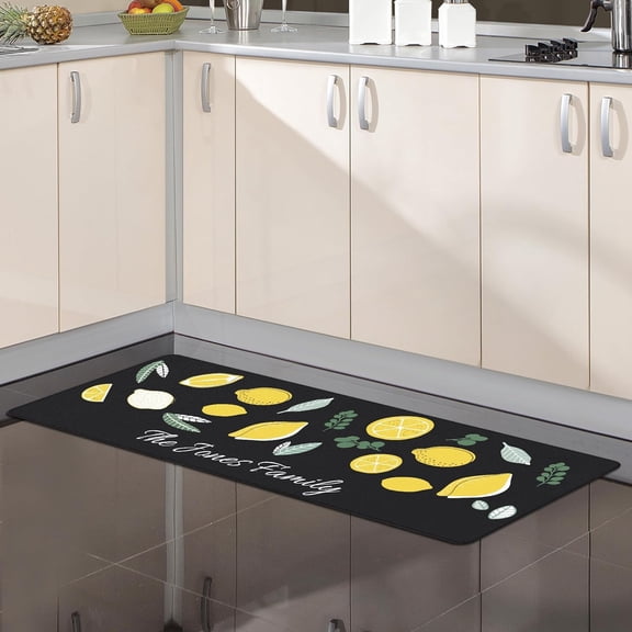 Kitchen Rug Gift with Personalized Text Family Name for Mom Dad Friends, Customized Lemon Anti Fatigue Cushioned Kitchen Mat, Non-Slip Standing Floor Mat for Christmas Thanksgiving 17"x47"+17"x30"