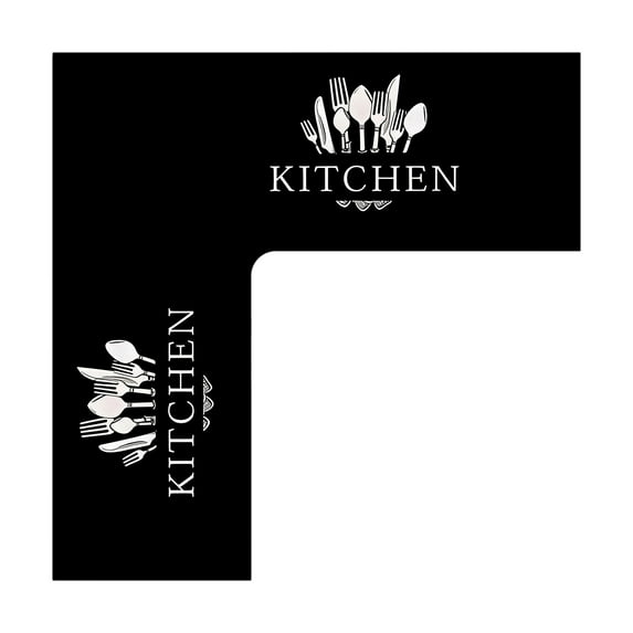 Kitchen Rug Kitchen Rug Non Slip, 47x29.5 Inch Absorbent Kitchen Mat, Fork and Spoon Print Floor Mat, Memory Foam Comfort, Waterproof Backing, Washable Dark Kitchen Carpet Black