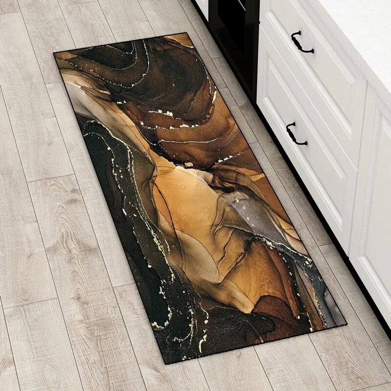 Kitchen Rug Luxury Black Gold Marble Ink Pattern Entrance Door Mat ...