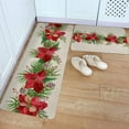 Kitchen Rug Mat Christmas Poinsettia Flower, Set of 2, AntiFatigue Non