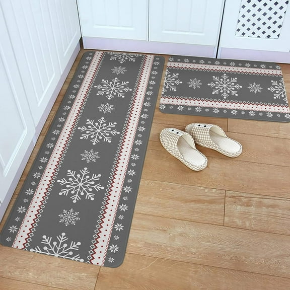 Kitchen Rug Mat Christmas Snowflake, Set of 2, Anti-Fatigue Non-Skid Washable Kitchen Runner Rugs, Winter Grey Soft Comfort Rug for Kitchen, Floor Home, Front of Sink, Laundry