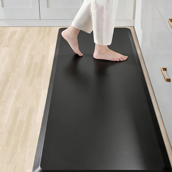 Xmushyra Anti Fatigue Kitchen Mat for Floor, Cushioned Black Kitchen Mat, Non Slip Waterproof Foam Comfort Mat, Easy Clean Floor Mat for Kitchen, Sink & Laundry, 17" x 28"
