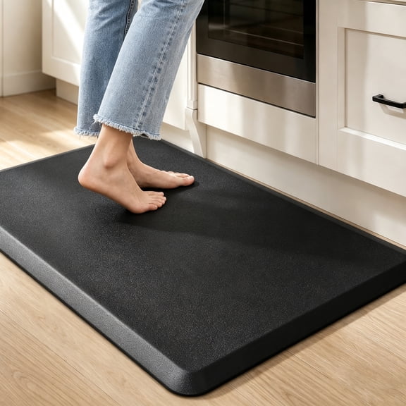 Xmushyra Kitchen Mat for Floor, Cushioned Anti Fatigue Black Kitchen Mat, Non Slip Waterproof Foam Comfort Mat, Easy Clean Floor Mat for Kitchen, Sink & Laundry, 17" x 28"