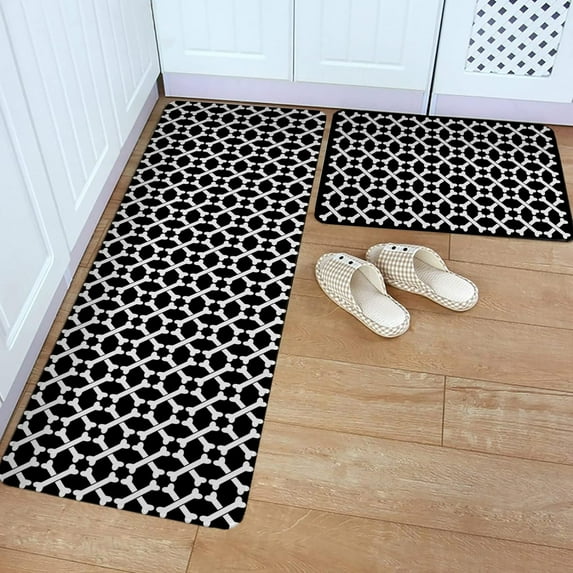 Kitchen Rug Mat Halloween Ghost Bone, Set of 2, Anti-Fatigue Non-Skid Washable Kitchen Runner Rugs, Black White Soft Comfort Rug for Kitchen, Floor Home, Front of Sink, Laundry