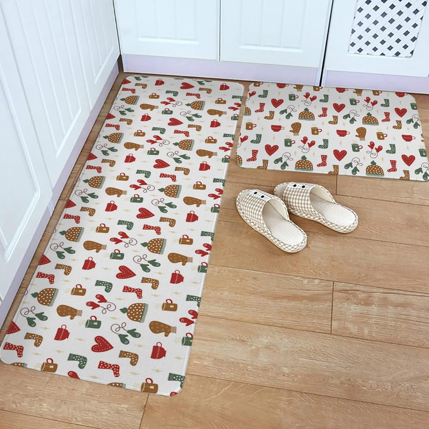 Kitchen Rug Mat Warm Christmas, Set of 2, Anti-Fatigue Non-Skid Washable Kitchen Runner Rugs, Soft Comfort Rug for Kitchen, Floor Home, Front of Sink, Laundry