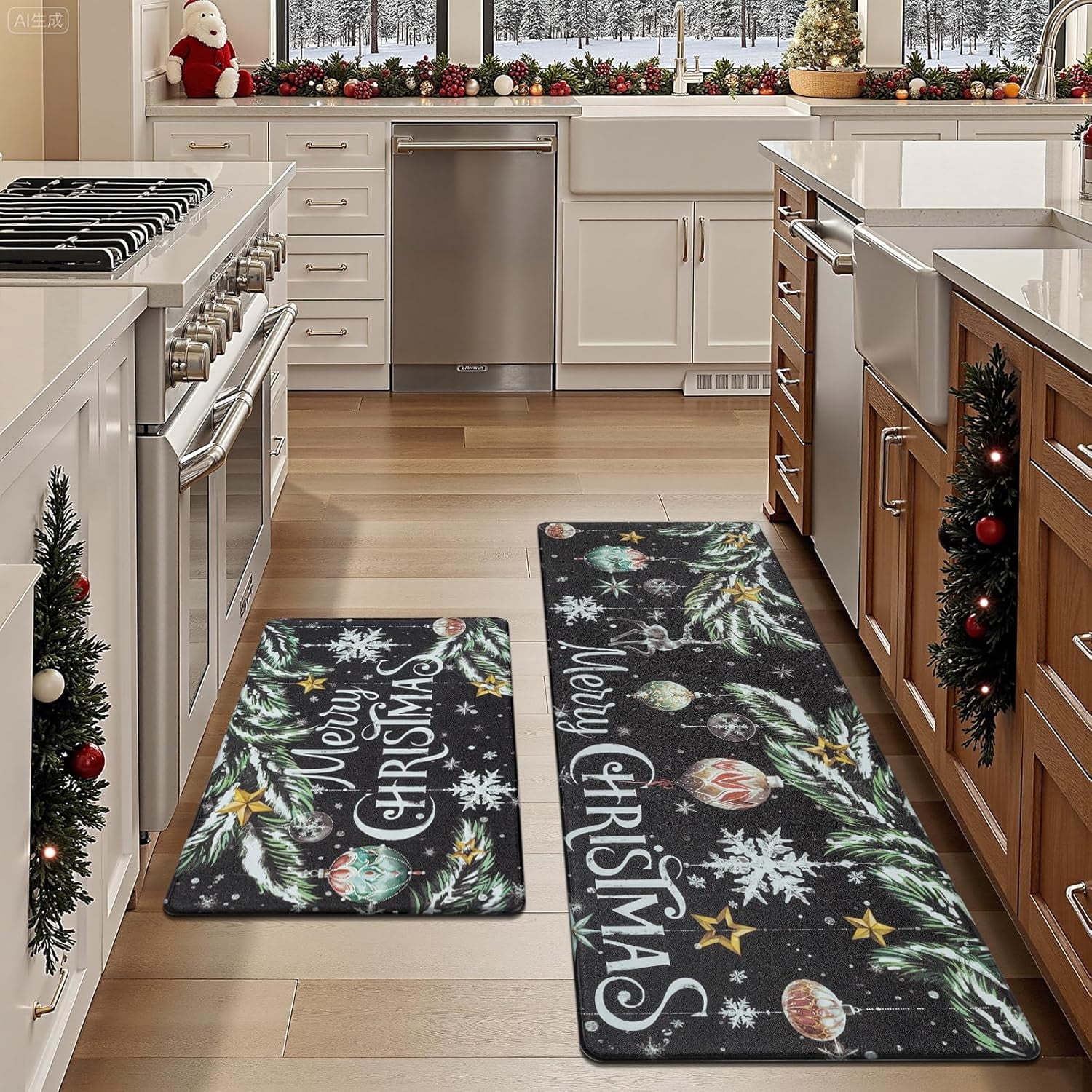 Christmas Kitchen Rug, Yamaziot Anti Fatigue Mat for Kitchen Rugs and ...