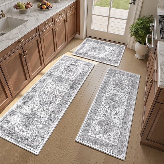 Kitchen Rug and Mat, Yamaziot Kitchen Runners Rugs Set of 3, Washable Non Slip Farmhouse Hallway Laundry Room Mat for Floor, Comfort Vinatge Boho Carpet