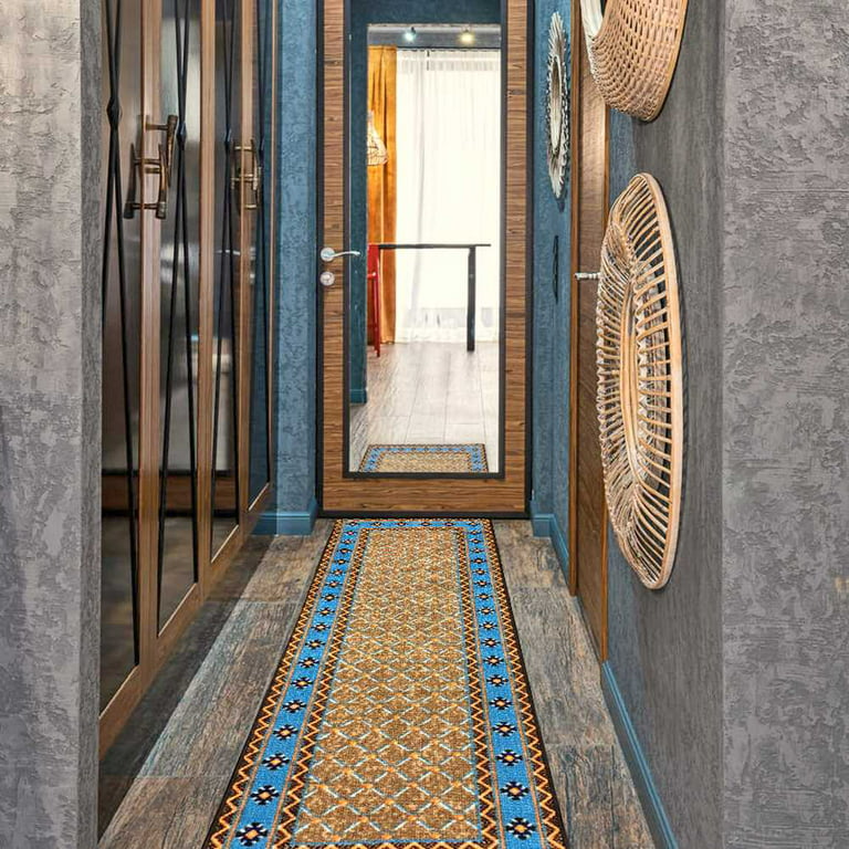Hallway Runner Rug Light Blue, 21 20 Ft 16 12 10 8 3 Ft Entry Corridor Rugs  Non Slip Kitchen Carpets for Hardwood Floors Tile, Washable Area Rugs Door