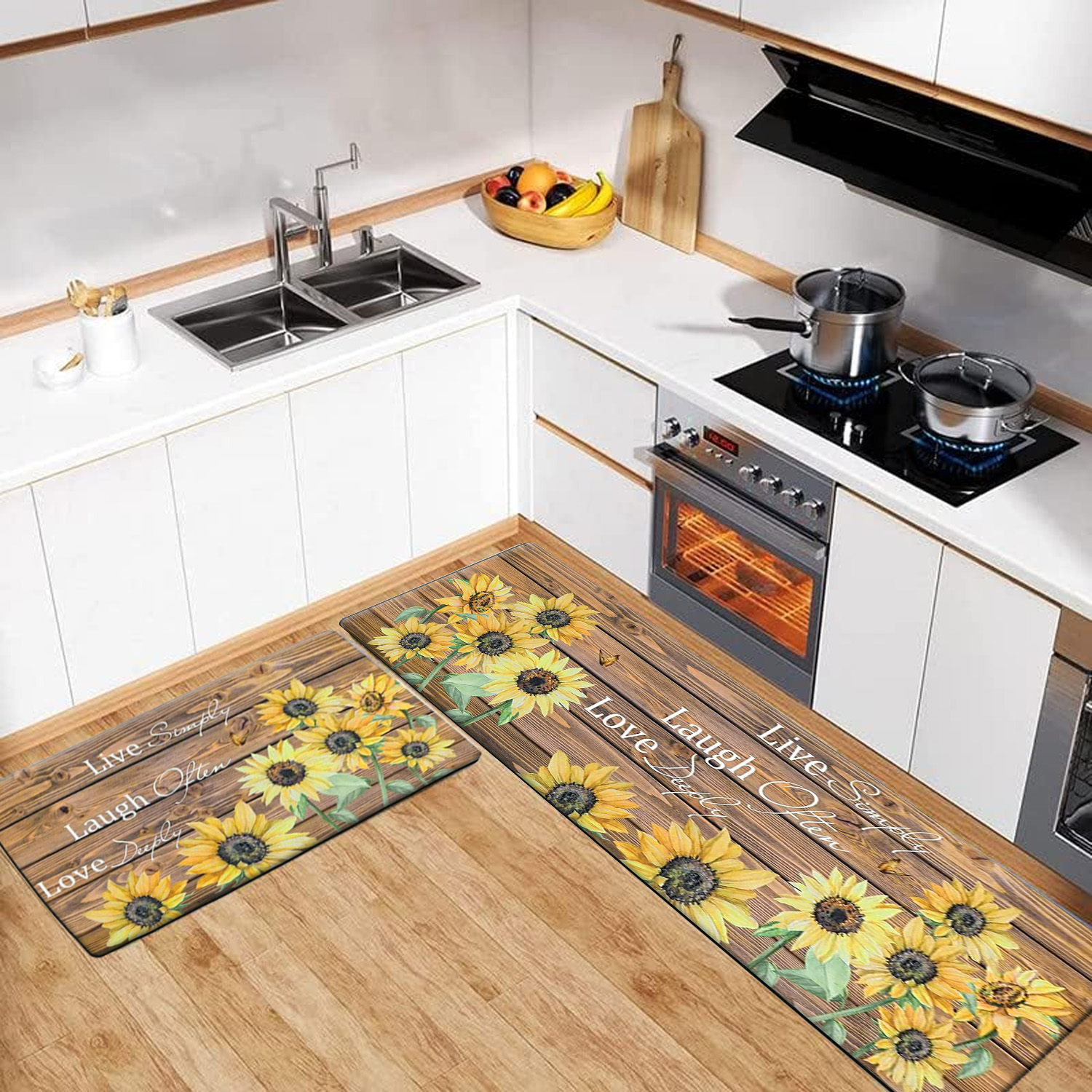 Kitchen Rug and Runner Set of 2, Yamaziot Sunflower Rugs for Kitchen