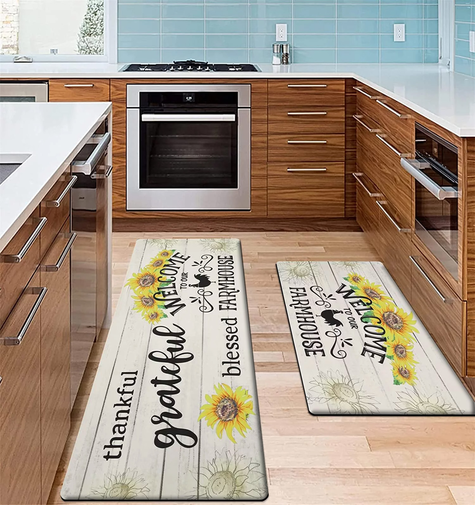 Kitchen Rug and Runner Set of 2, Yamaziot Sunflower Rugs for Kitchen