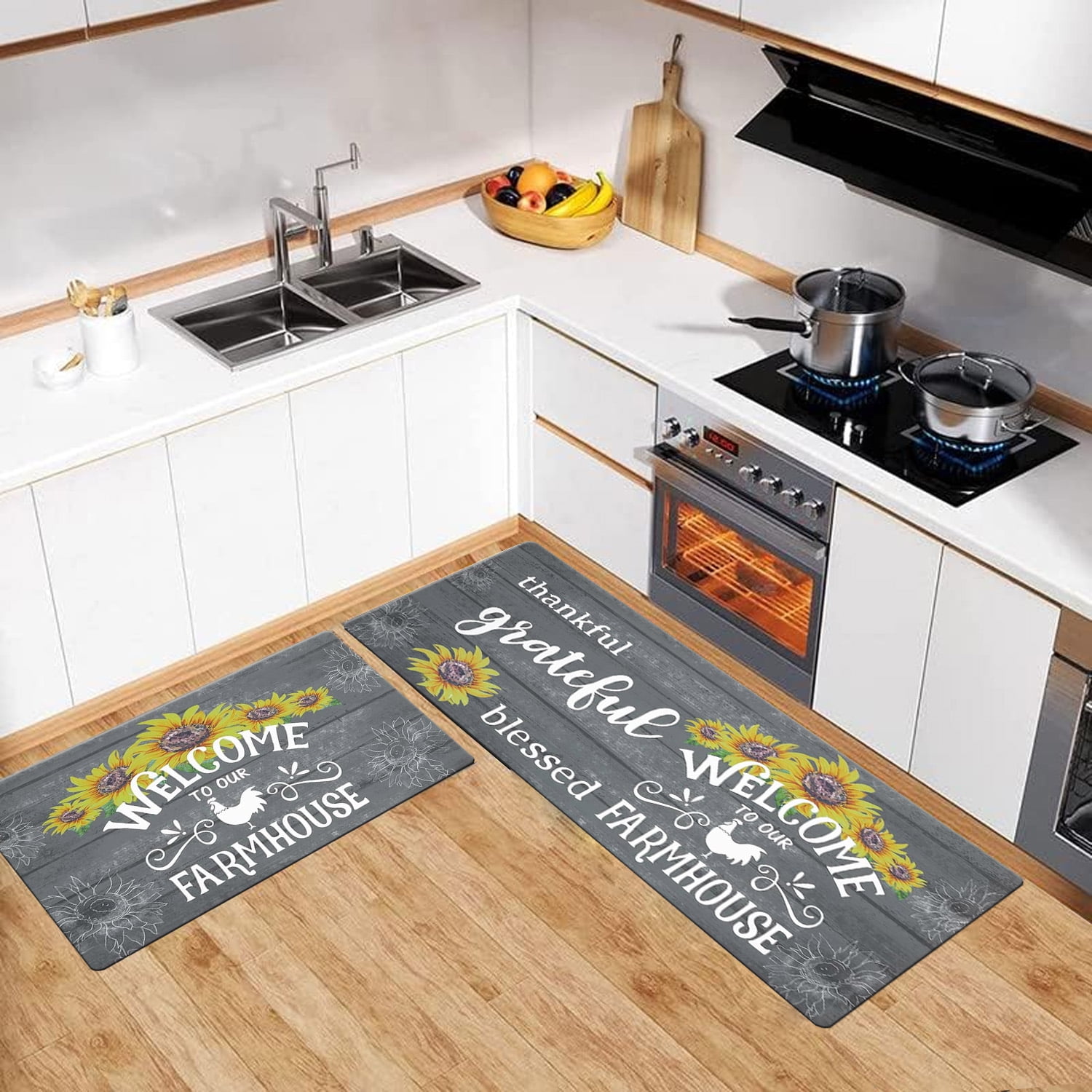 Kitchen Rugs and Runner Set of 2, Yamaziot Sunflower Rugs for Kitchen