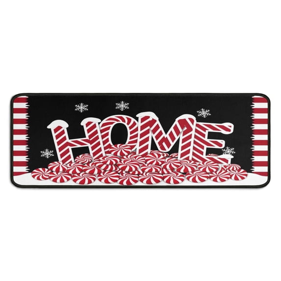 Kitchen Rug Set of 2 Absobent Christmas Kitchen Mats for Floor,Happy Christmas Stripe Candy Home Kitchen Floor Mat for Bathroom,Room Cooking (47x17+30x17 Inches)