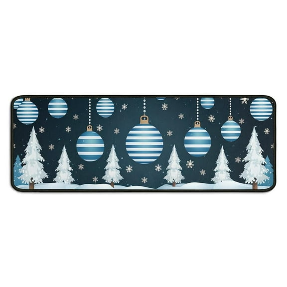 Kitchen Rug Set of 2 Absobent Christmas Kitchen Mats for Floor,Winter Snowflake Ball Christmas Pine Tree Kitchen Floor Mat for Bathroom,Room Cook (47x17+30x17 Inches)