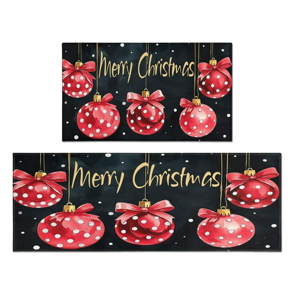 Kitchen Rug Set of 2 Absobent Kitchen Mats for Floor,Colorful Christmas Ball Winter Snowflake Rugs for Kitchen Floor for Bathroom,Room Cooking (47x17+30x17in)