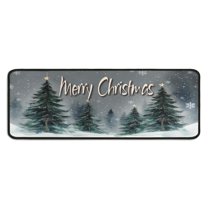 Kitchen Rug Set of 2 Anti Fatigue Christmas Kitchen Mats for Floor,Merry Christmas Farmhouse Forest Triangle Tree Rugs for Kitchen Floor for Bathroom,Room Bath (47x17 30x17 Inches)