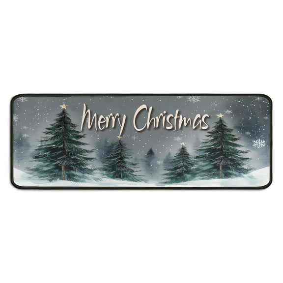 Kitchen Rug Set of 2 Anti Fatigue Christmas Kitchen Mats for Floor,Merry Christmas Farmhouse Forest Triangle Tree Rugs for Kitchen Floor for Bathroom,Room Bath (47x17+30x17 Inches)