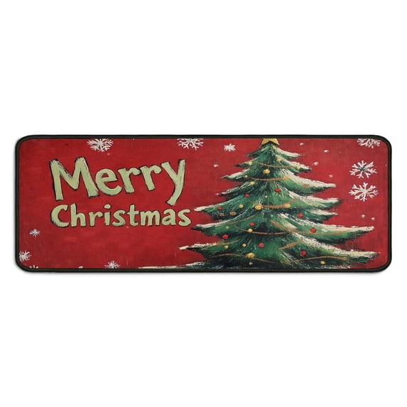 Kitchen Rug Set of 2 Anti Fatigue Christmas Kitchen Mats for Floor,Red Christmas Winter Rustic Tree Rugs for Kitchen Floor for Bathroom,Room Bedroom (47x17+30x17 Inches)