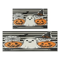 Kitchen Rug Set Of 2 Anti Fatigue Kitchen Mats for Floor,Cute Ghost Bat Pumpkin Halloween Stripe Rug for Kitchen Floor for Bathroom,Room Door (47x17 30x17 Inches)