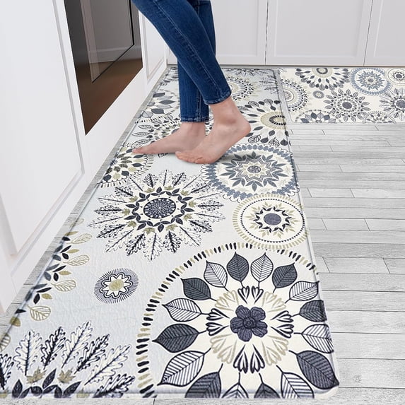 Kitchen Rug Set of 2 Anti Fatigue Kitchen Mats for Floor, Non Slip Waterproof Kitchen Rugs and Mats, Ergonomic Cushioned Comfort Standing Mats for Kitchen, Laundry, Office, Sink
