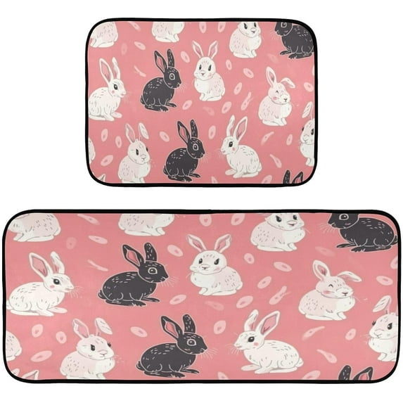 Kitchen Rug Set of 2, Easter Bunny Cushioned Anti-Fatigue Kitchen Mat Non Slip Washable Floor Mat Comfort Standing Mats for Office, Home, Laundry Room Home Decor Gifts