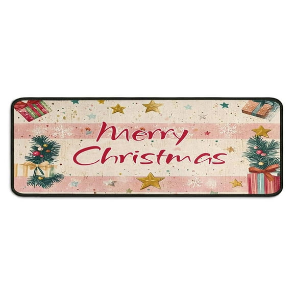 Kitchen Rug Set of 2 Non Slip Christmas Kitchen Mats for Floor,Merry Christmas Happy New Year Gift Kitchen Rugs and Mats for Bathroom,Room Bath (47x17+30x17 Inches)