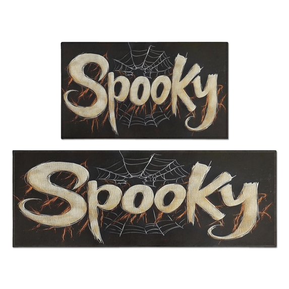 Kitchen Rug Set Of 2 Non Slip Kitchen Mats for Floor,Happy Halloween Spooky Trick or Treat (15)Kitchen Floor Mat for Bathroom,Room Bath (47x17+30x17 Inches)