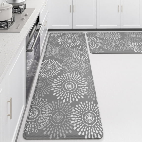 Kitchen Rug Set,2 PCS Cushioned Anti-Fatigue Kitchen Mat, Waterproof Non-Slip Kitchen Floor Mat,Ergonomic Comfort Rug Standing Mat for Kitchen,Home Floor,Office,Sink, Laundry