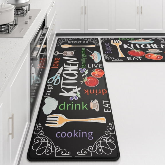 Kitchen Rug Set,2 PCS Cushioned Anti-Fatigue Kitchen Mat, Waterproof Non-Slip Kitchen Floor Mat,Ergonomic Comfort Rug Standing Mat for Kitchen,Home Floor,Office,Sink, Laundry