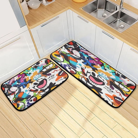 Kitchen Rug Set 2 Pieces Non Slip Kitchen Mat for Kitchen Home Floor Sink 47"x19"+27"x19" Abstract Cartoon Characters