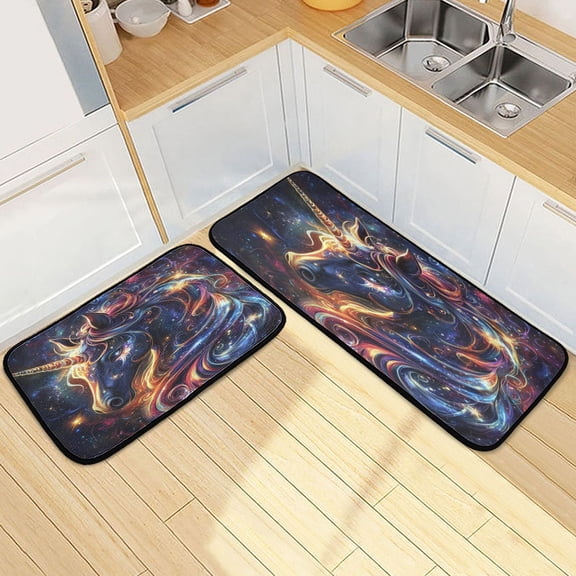 Kitchen Rug Set 2 Pieces Non Slip Kitchen Mat for Kitchen Home Floor Sink 47"x19"+27"x19" An Enchanting Unicorn