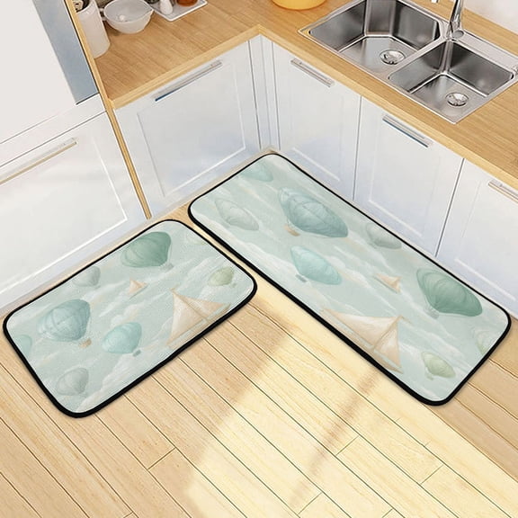 Kitchen Rug Set 2 Pieces Non Slip Kitchen Mat for Kitchen Home Floor Sink 47"x19"+27"x19" Balloon and Sailboat