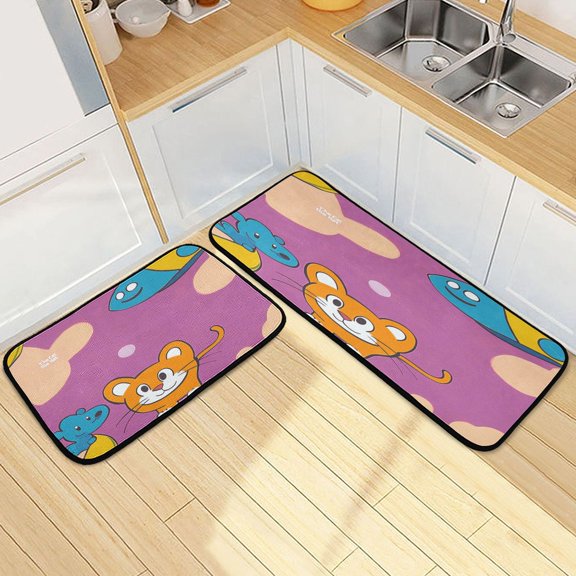 Kitchen Rug Set 2 Pieces Non Slip Kitchen Mat for Kitchen Home Floor Sink 47"x19"+27"x19" Cute Cartoon Drawing