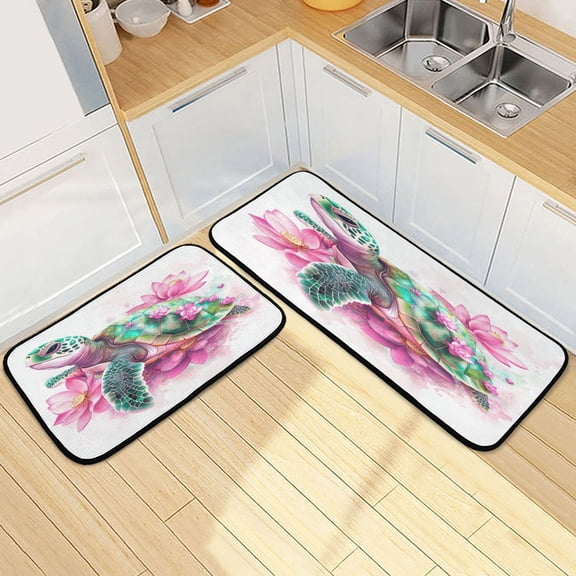 Kitchen Rug Set 2 Pieces Non Slip Kitchen Mat for Kitchen Home Floor Sink 47"x19"+27"x19" Cute Cartoon Sea Turtle