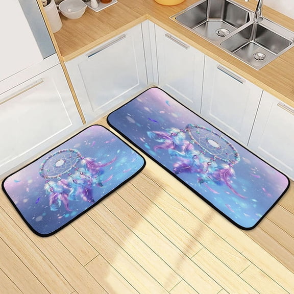 Kitchen Rug Set 2 Pieces Non Slip Kitchen Mat for Kitchen Home Floor Sink 47"x19"+27"x19" Dream Catcher