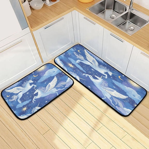 Kitchen Rug Set 2 Pieces Non Slip Kitchen Mat for Kitchen Home Floor Sink 47"x19"+27"x19" Enchanting Unicorn Pattern