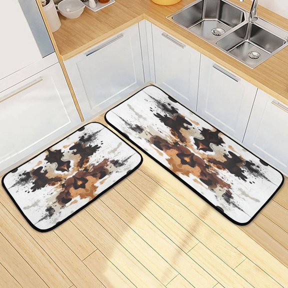 Kitchen Rug Set 2 Pieces Non Slip Kitchen Mat for Kitchen Home Floor Sink 47"x19"+27"x19" Flowing Black and Brown Lines