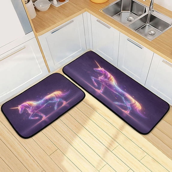 Kitchen Rug Set 2 Pieces Non Slip Kitchen Mat for Kitchen Home Floor Sink 47"x19"+27"x19" Glowing Unicorn