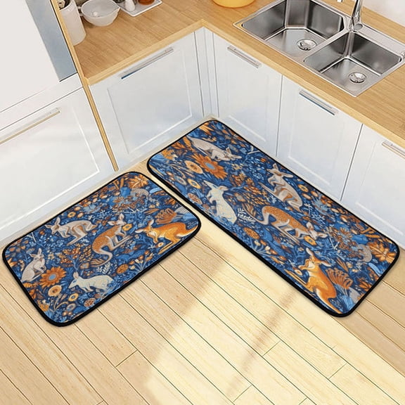 Kitchen Rug Set 2 Pieces Non Slip Kitchen Mat for Kitchen Home Floor Sink 47"x19"+27"x19" Kangaroos and Koalas Animals