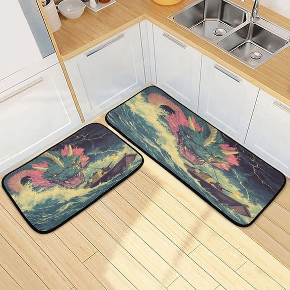 Kitchen Rug Set 2 Pieces Non Slip Kitchen Mat for Kitchen Home Floor Sink 47"x19"+27"x19" Little Wooden Boat