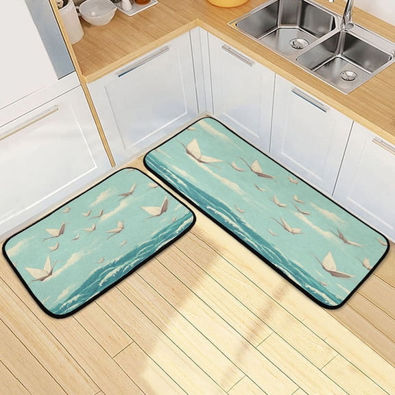 Kitchen Rug Set 2 Pieces Non Slip Kitchen Mat for Kitchen Home Floor Sink 47"x19"+27"x19" Paper Cranes Pattern