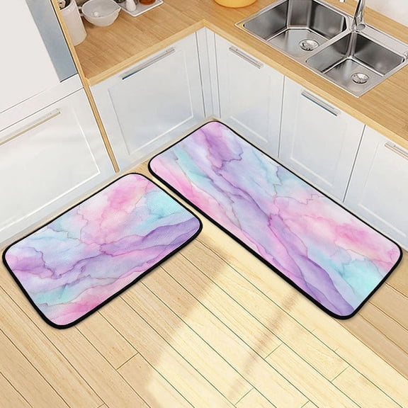 Kitchen Rug Set 2 Pieces Non Slip Kitchen Mat for Kitchen Home Floor Sink 47"x19"+27"x19" Pastel Pink Marble Texture