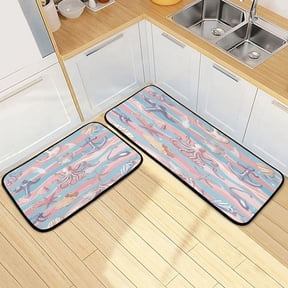 Kitchen Rug Set 2 Pieces Non Slip Kitchen Mat for Kitchen Home Floor Sink 47"x19"+27"x19" Sea Life Elements