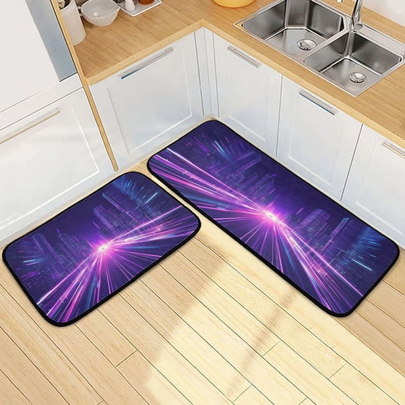 Kitchen Rug Set 2 Pieces Non Slip Kitchen Mat for Kitchen Home Floor Sink 47"x19"+27"x19" Stylized Cityscape