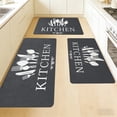 thumbnail image 1 of Kitchen Rug Set of 3, Non-Slip Absorbent Kitchen Mats, Black Utensil Print, Machine Washable Nylon Floor Mats for Kitchen, Sink, Laundry Room, Bedroom, Anti-Skid Cushioned Carpet,Gray, 1 of 7