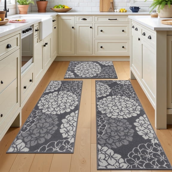 MeyJey Floral Kitchen Rug Sets of 3, Non Slip Kitchen Mats for Floor, Soft Machine Washable Kitchen Rug for Floor