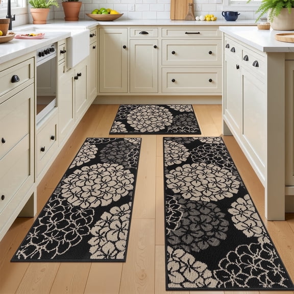 MeyJey Floral Kitchen Rug Sets of 3, Non Slip Kitchen Mats for Floor, Soft Machine Washable Kitchen Rug for Floor