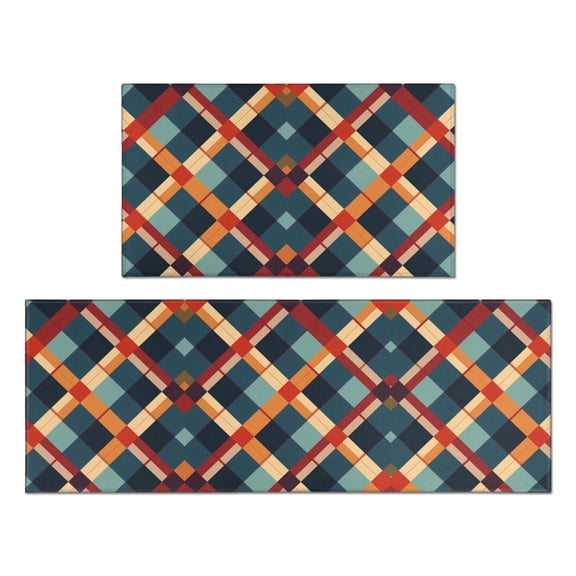 Kitchen Rug Sets 2 Piece Christmas Plaid Rugs Waterproof Non-Slip Kitchen Mats and Rugs Winter Christmas Doormat Rubber Back Low-Profile Merry Christmas Home Decorations Kitchen Mats